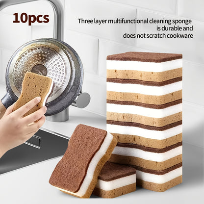 Three-Layer Dishwashing Sponges with Seaweed Waist Sponge Labels, 5, 10, 20 or 40-Piece Packs for Compatible Dishes and Everyday Kitchen Surface Cleaning