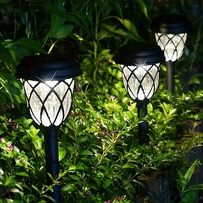 Solar LED Garden Stake Lights with Cross Grid Styling and Listed IP44 Rating, White Light 10-Pack or Warm Light 6-Pack for Yard, Patio and Landscape Accents