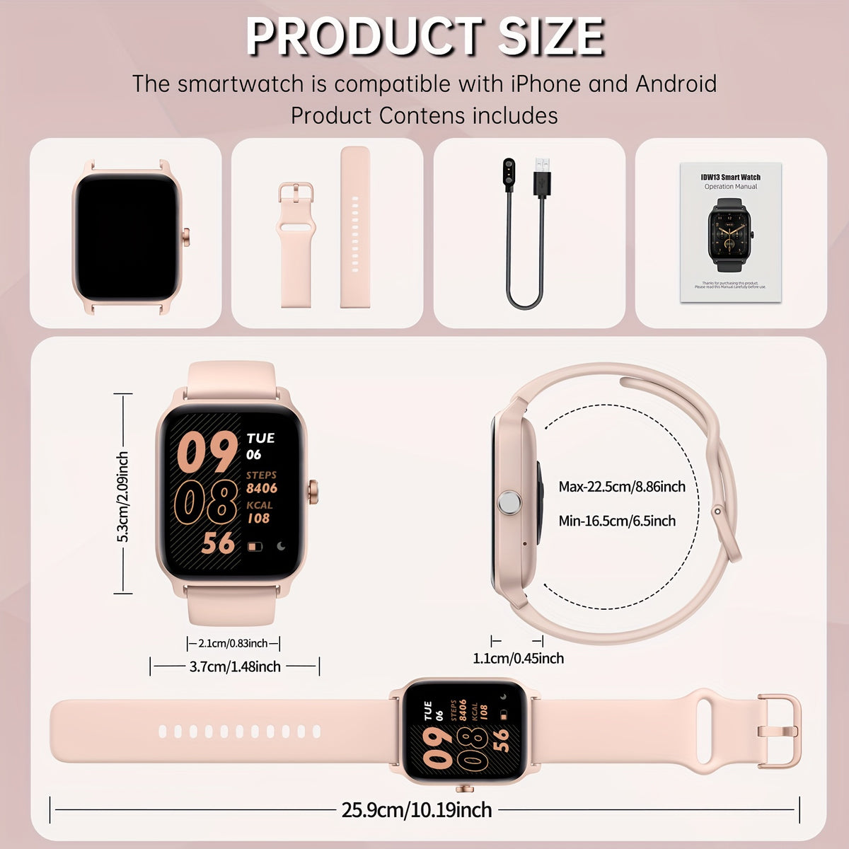 FUVEHA Alexa Smartwatch in Upgraded White with Listed 1.8-Inch HD Full Touchscreen, Call Functions, Message Notifications and 100+ Sports Modes for Adults