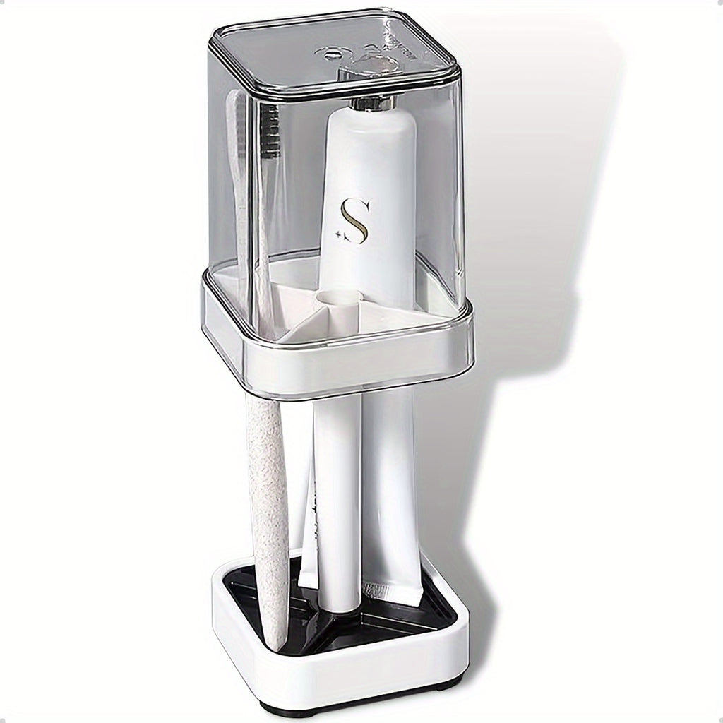 Wall-Mounted Toothbrush Holder in White with Listed Mouthwash Cup, Bathroom Wall Organizer for Daily Oral Care Storage in Shared Homes and Dorm Spaces