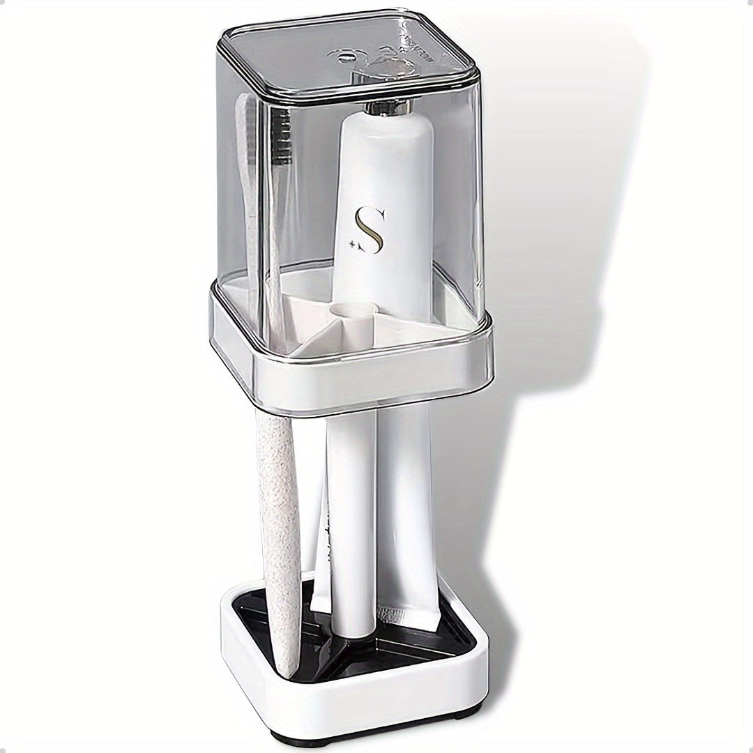Wall-Mounted Toothbrush Holder in White with Listed Mouthwash Cup, Bathroom Wall Organizer for Daily Oral Care Storage in Shared Homes and Dorm Spaces