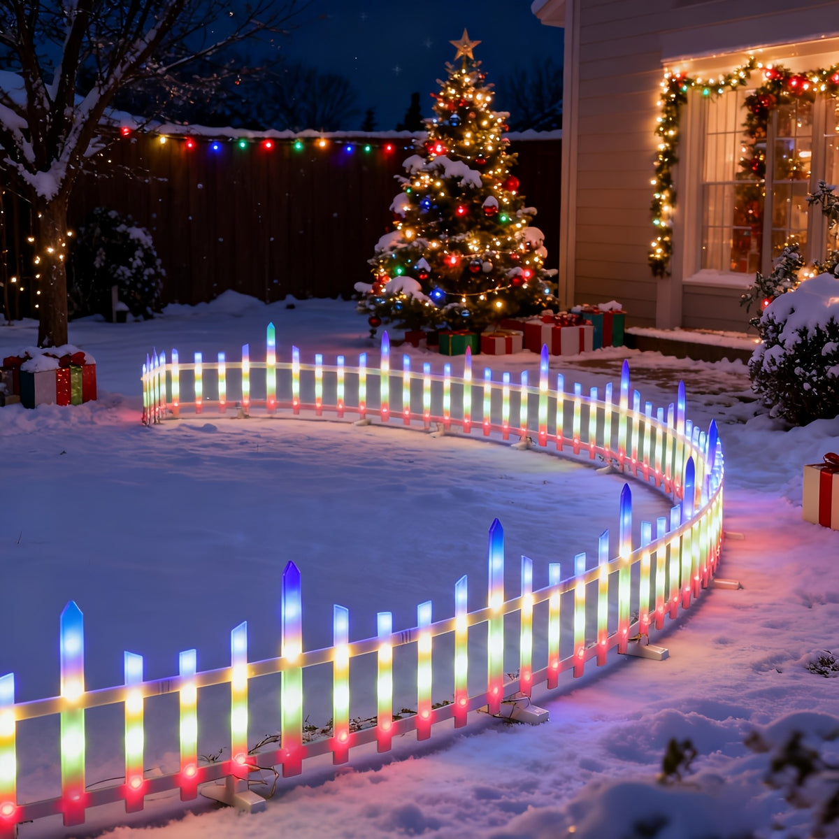 Warm Color Solar Decorative Lights, 8-Piece Pack with 110.24-Inch Size Label for Outdoor Garden, Fence, Lawn and Pathway Accents or Seasonal Holiday Displays