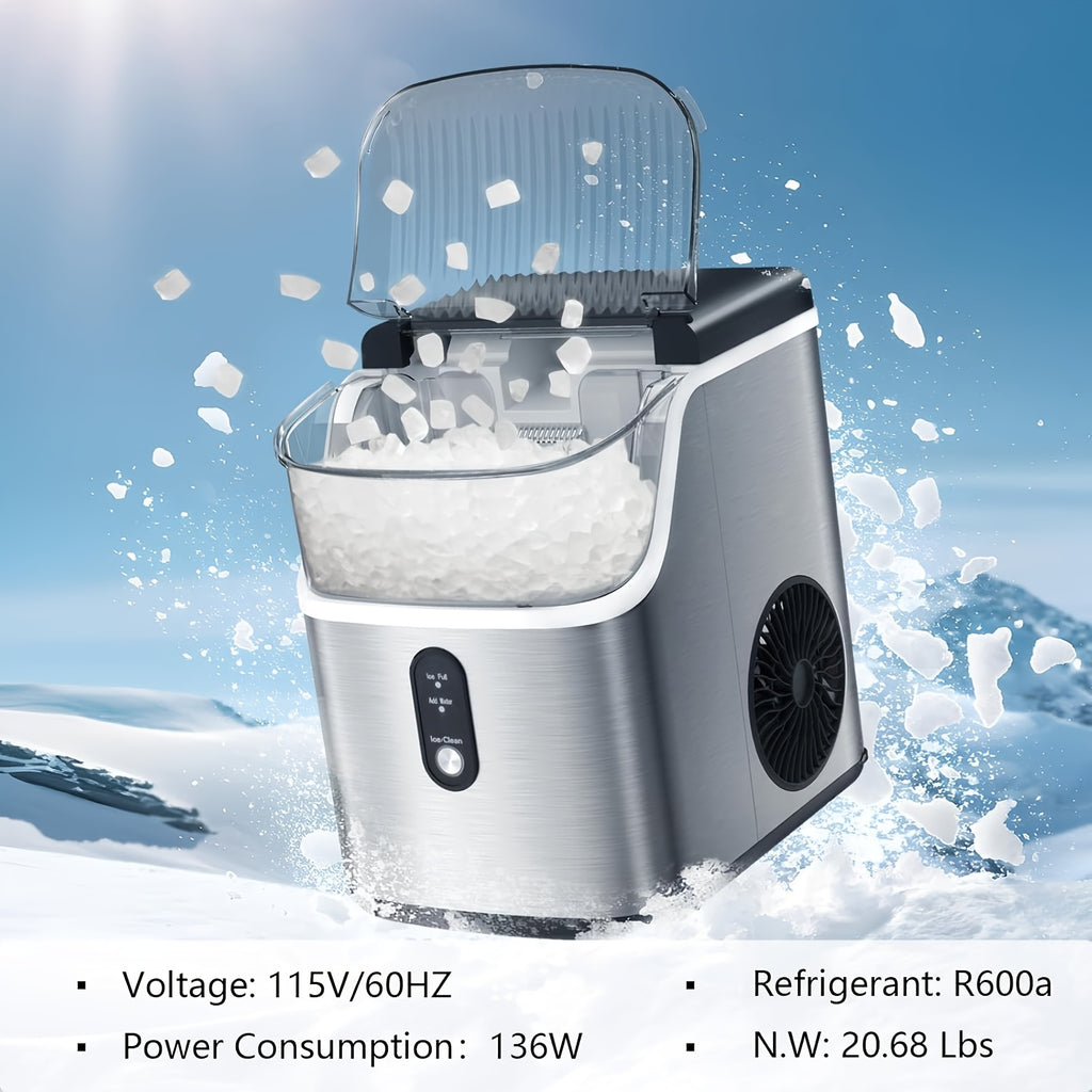 Automatic-Cleaning Countertop Ice Machine with Silvery, Black-Bullet Ice and Grey-Bullet Ice Options for Kitchen Drinks, Home Bar Setup and Party Preparation