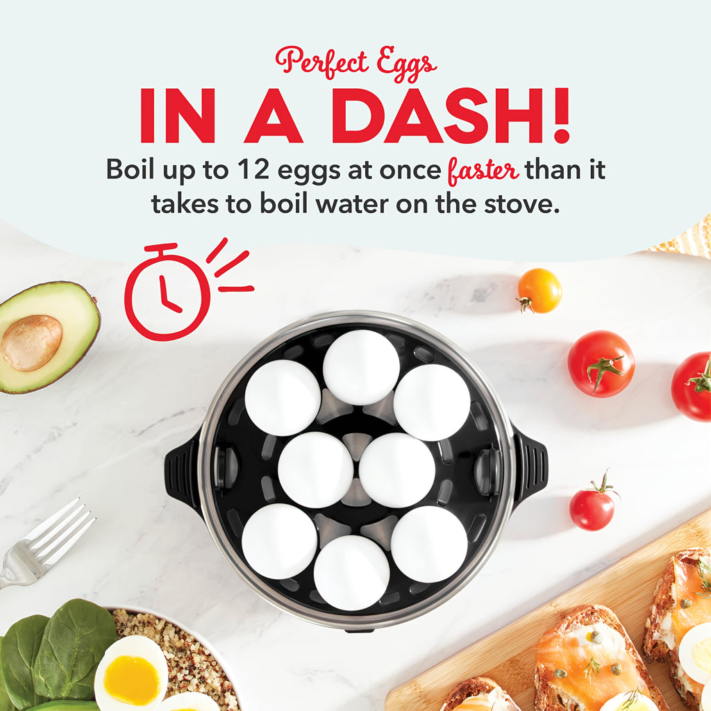 Black Egg Cooker Set with Automatic Shut-Off and Listed 7 or 14 Egg Capacity, One or Two Layer Options for Boiled Eggs, Steamed Vegetables and Omelets