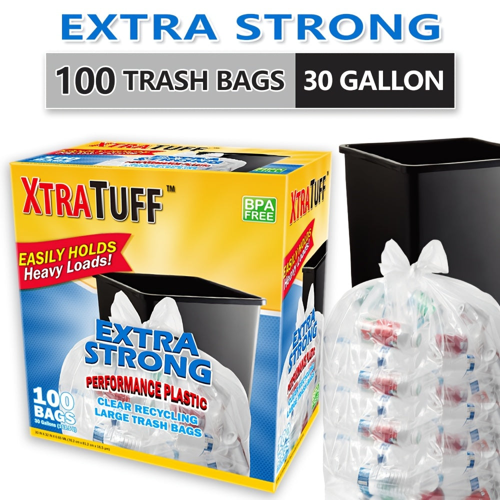 30 Gallon Trash Bags, 100-Count Disposable Garbage Can Liners with Clear and Standard Bag Options for Household Cleanup, Garden Waste and Commercial Use