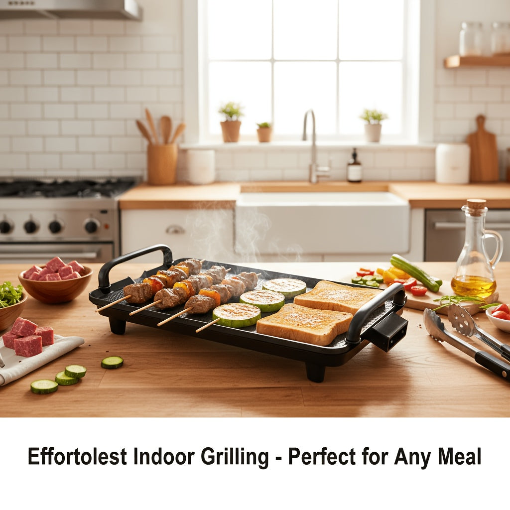 Nonstick Electric Barbecue Tray with Adjustable Temperature, Indoor Cooking Grill in Two Listed Sizes for Steak, Skewers and Home Dinner Gatherings