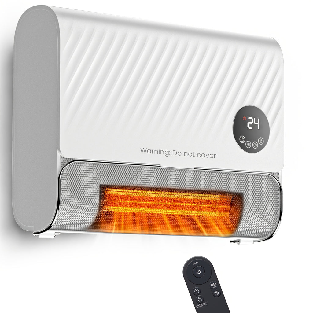 1500W Wall Panel Space Heater with Listed Remote Control and Three Fan Speeds, White or Gray Options for Home Heating and Space-Conscious Wall Installation