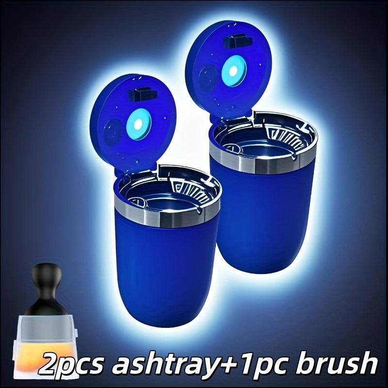 Automatic Car Ashtray with Detachable Cleaning Brushes, Compact Battery-Powered Vehicle Accessory in Black, Blue or Red Single and Paired Option Labels