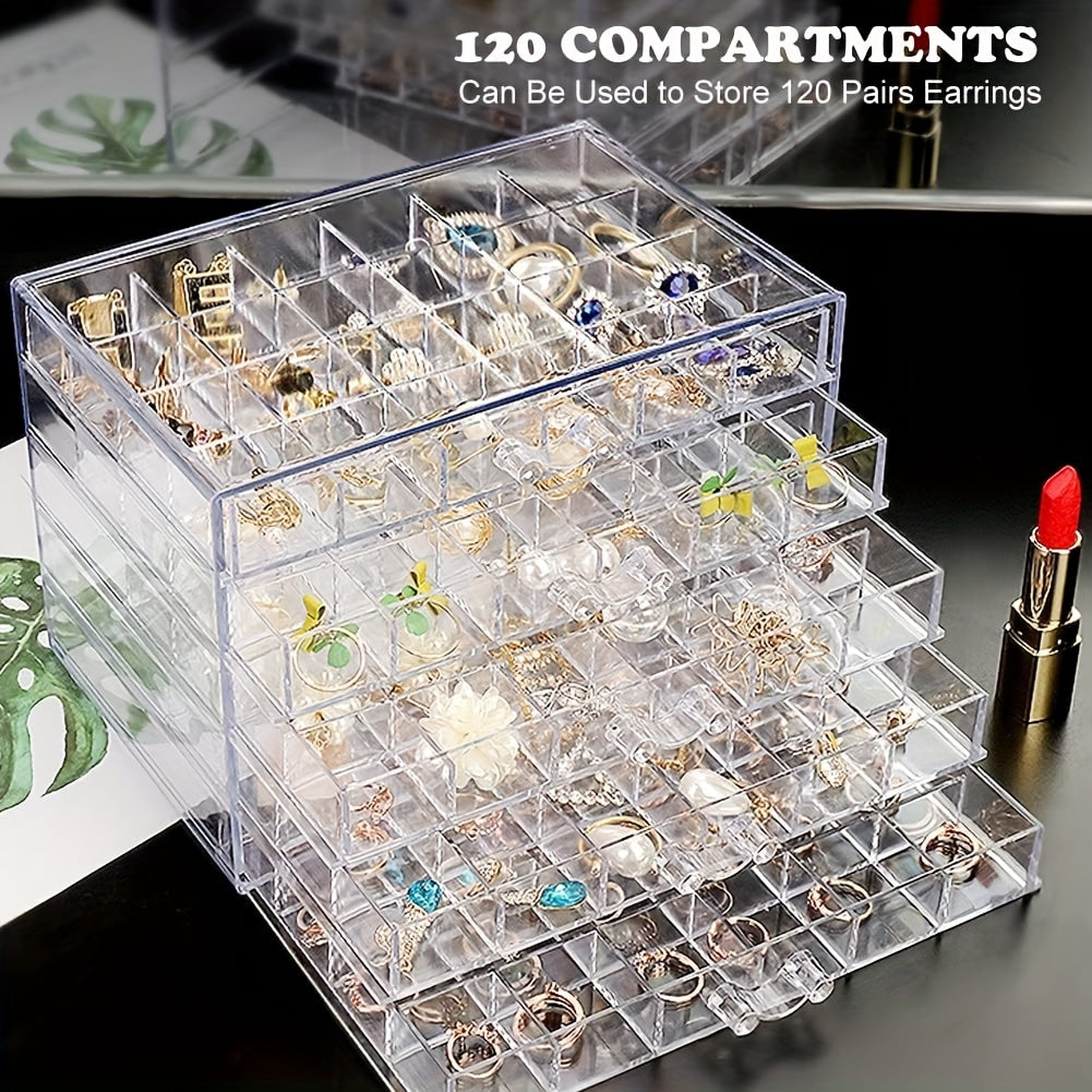 Three-Layer Jewelry Organizer with 72 Listed Compartments for Earrings, Rings and Small Accessories, Clear Storage Design with Optional Blank Painting Template