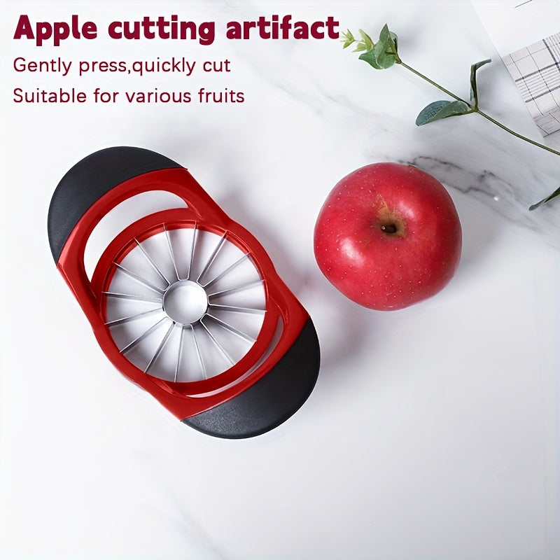 Apple Slicer and Corer in Red, Manual Fruit Cutting Tool for Compatible Apples and Pears, Kitchen Prep Accessory for Snacks and Family Fruit Platters