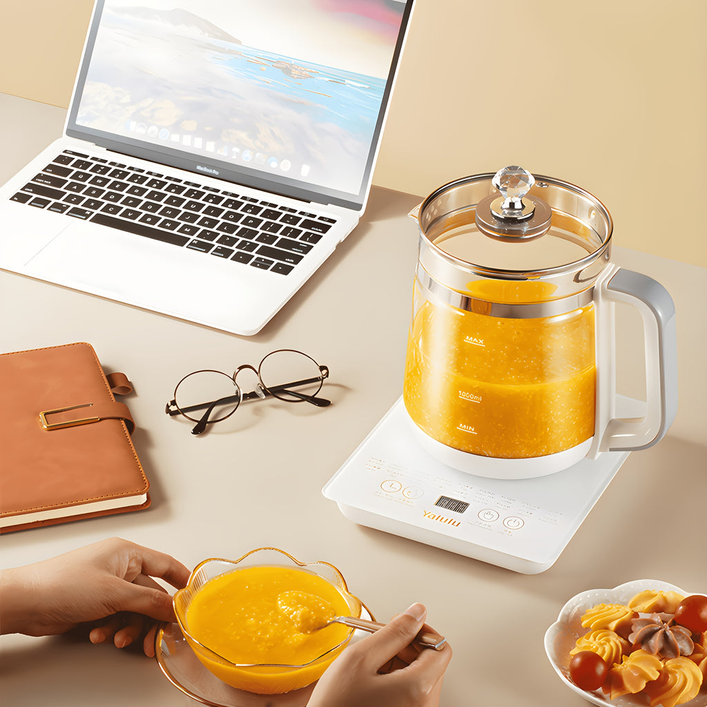 18 Smart Functions Glass Health Kettle, 1.8L/60.87Oz Electric Tea Kettle with Infuser, Removable Filter and Egg Steamer, Multifunctional Kettle for Boiling Water, Coffee, Porridge, Soup, Stew and Slow Cooking, US Plug