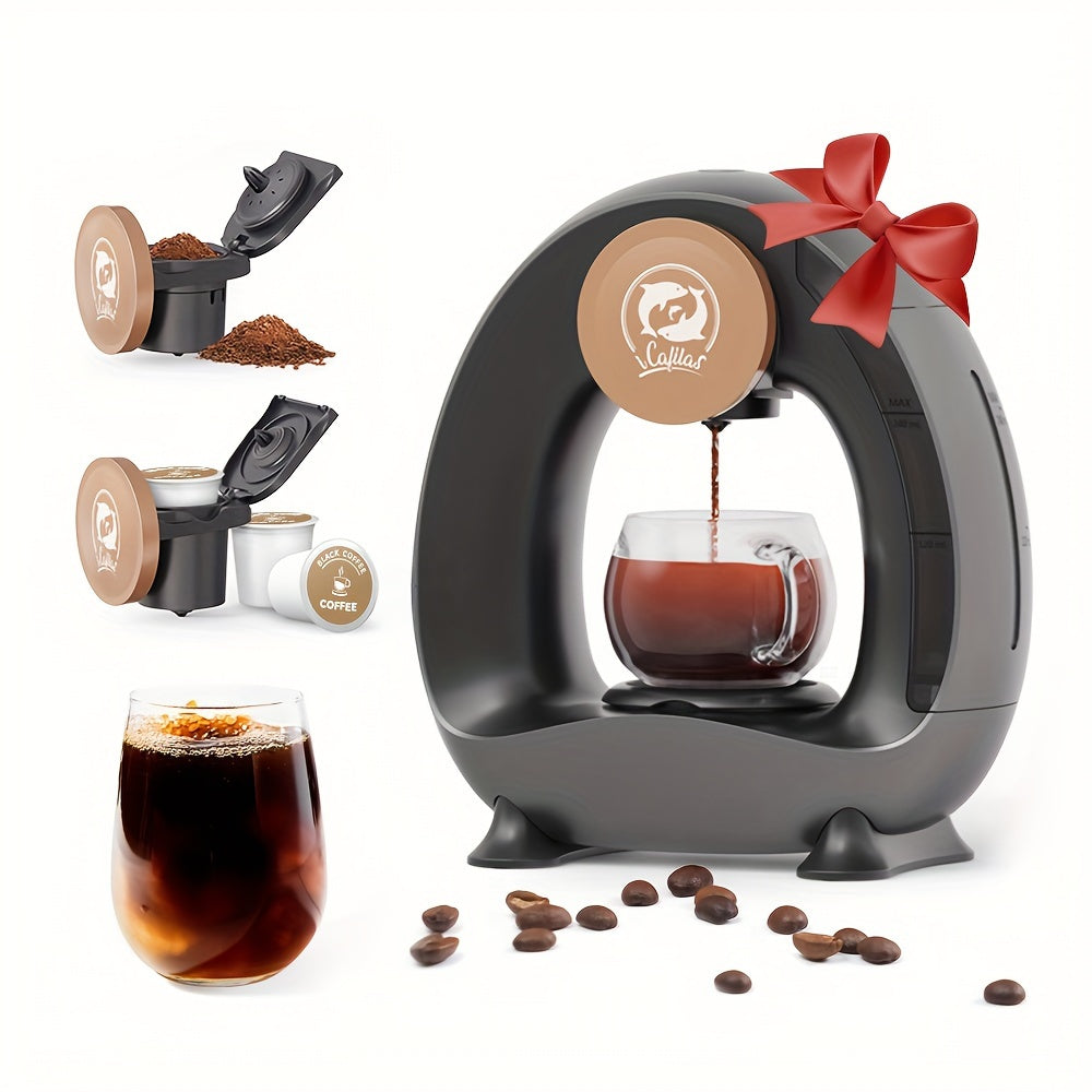 Pod and Ground Coffee Maker, 2-in-1 Single Serve Brewer with Coffee Filter and K-Cup Adapter, Listed 4-8 oz Cup Sizes in Pink, Champagne, Gray or Black