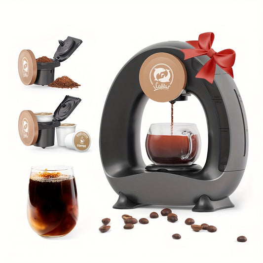 Pod and Ground Coffee Maker, 2-in-1 Single Serve Brewer with Coffee Filter and K-Cup Adapter, Listed 4-8 oz Cup Sizes in Pink, Champagne, Gray or Black
