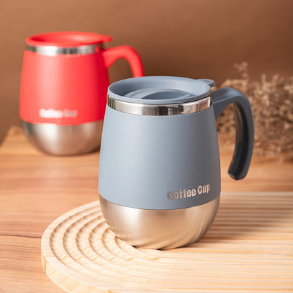Stainless Steel Coffee Mug with Lid, 16.91oz Double-Layer Reusable Drinking Cup in Blue, Red or Khaki for Everyday Home Coffee Breaks and Campsite Beverages