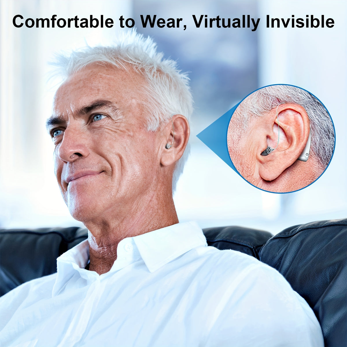 Silver Rechargeable Hearing Aids, Listed One-Pair Behind-the-Ear Devices with Volume Adjustment, Frequency Controls and USB Charging Case for Adult Listening Needs