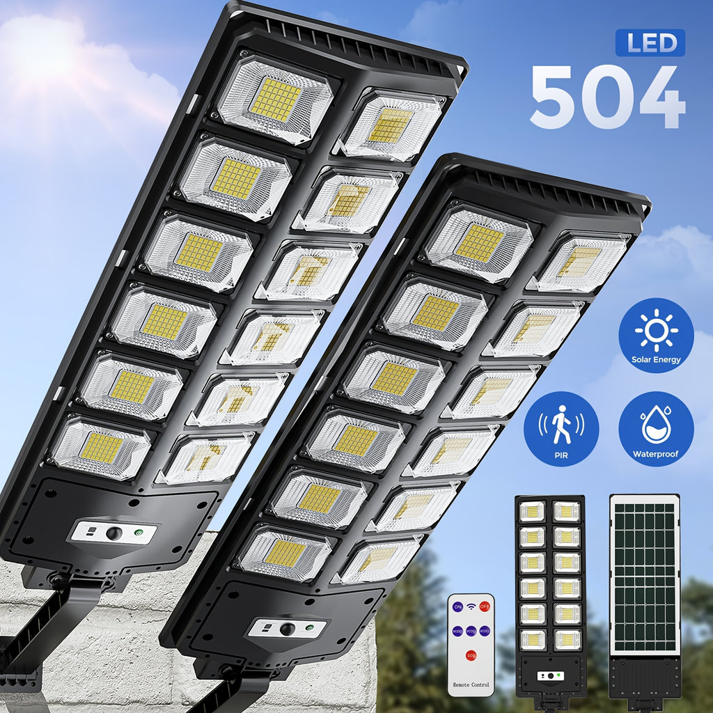 Solar Motion Sensor Flood Light, 504LED Model with 6500K Light, Three Modes and Listed 3000-Lumen Output, Mounting Base for Yard, Garage and Entrance Lighting