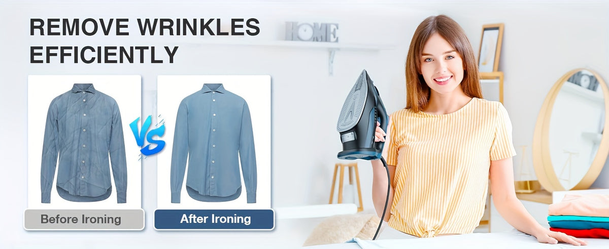 Steam Iron for Clothes 1700W in Blue with Ceramic-Coated Soleplate, Adjustable Thermostat, Self-Cleaning and Automatic Shut-Off for Home Garment Care