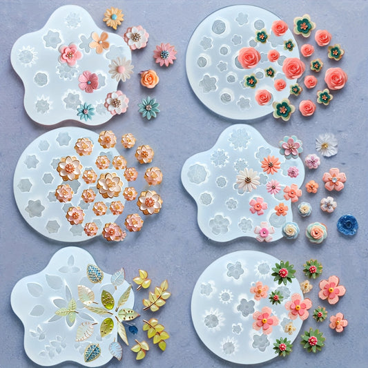Flower Silicone Resin Molds Set of 6, FT033 Jewelry Casting Supplies for DIY Earring, Bracelet and Necklace Components, Floral Crafts and Handmade Gifts