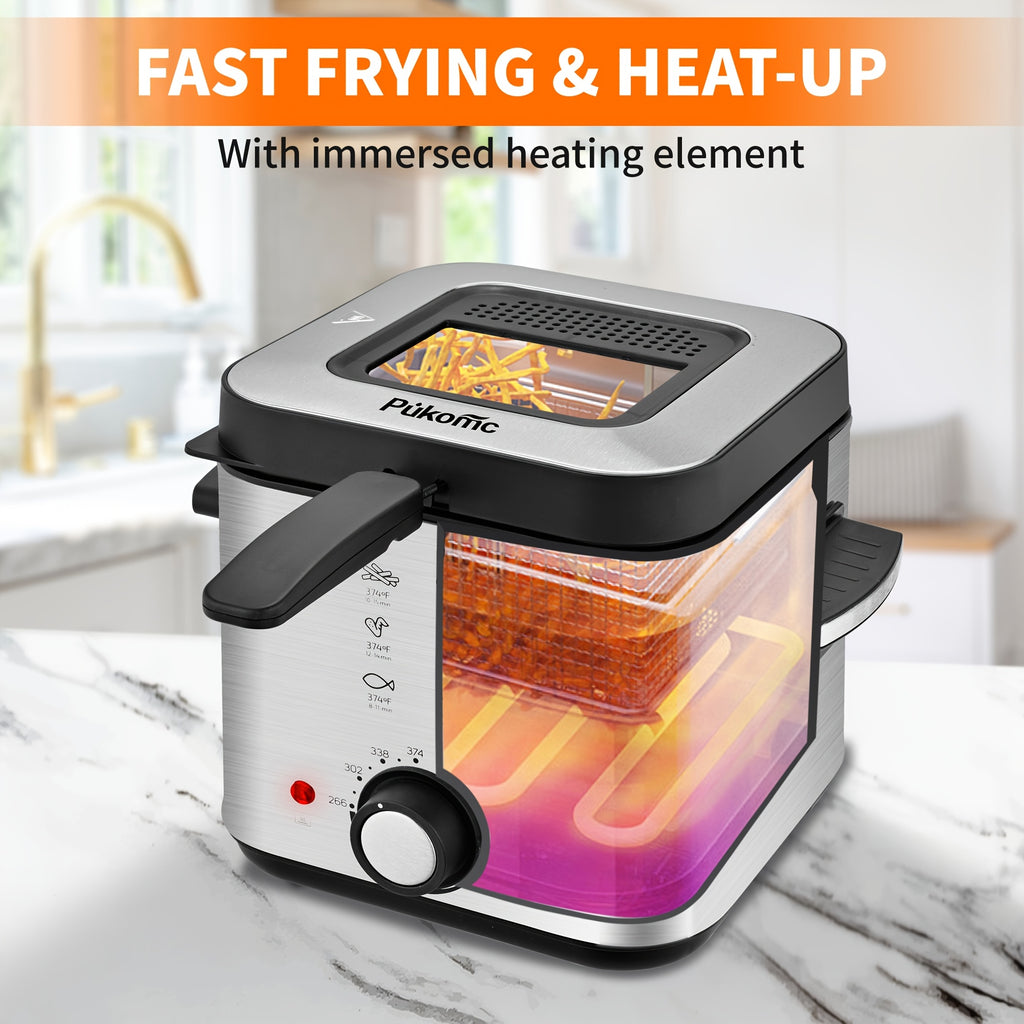Basket-Equipped Countertop Deep Fryer by SUSTEAS with Adjustable Temperature and Nonstick Lining, 1.5L, 2.5L, 3L, 5L or 6L Options for Home Cooking
