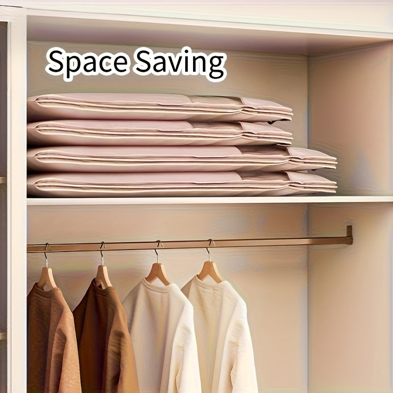 Hanging Compression Garment Storage Bags with Listed See-Through Design and Zipper, Small, Medium or Large Labels in Beige or Pink for Winter Wardrobe Organization