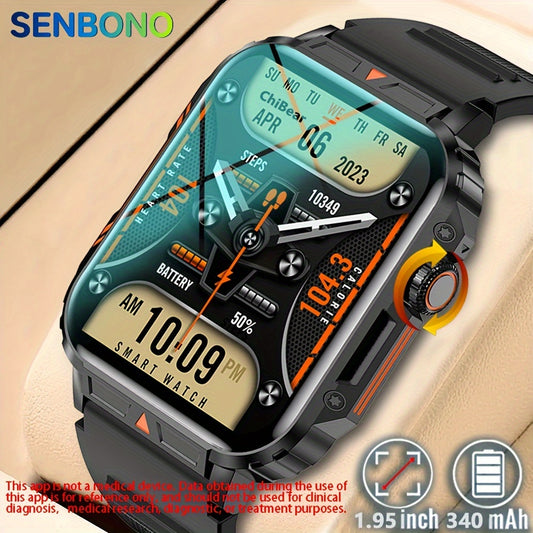 Men's Calling Smartwatch by SENBONO with 1.95-Inch Color Display, 100+ Sport Modes, 340mAh Battery and Step Tracking in Black for Everyday Wear