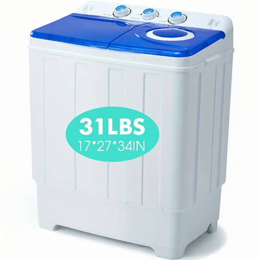 Portable Twin Tub Washing Machine by PLENTORA with Listed 18lb Wash and 10lb Dryer Capacities, Drain Pump and Blue/White or Grey/White Options for Small-Space Laundry