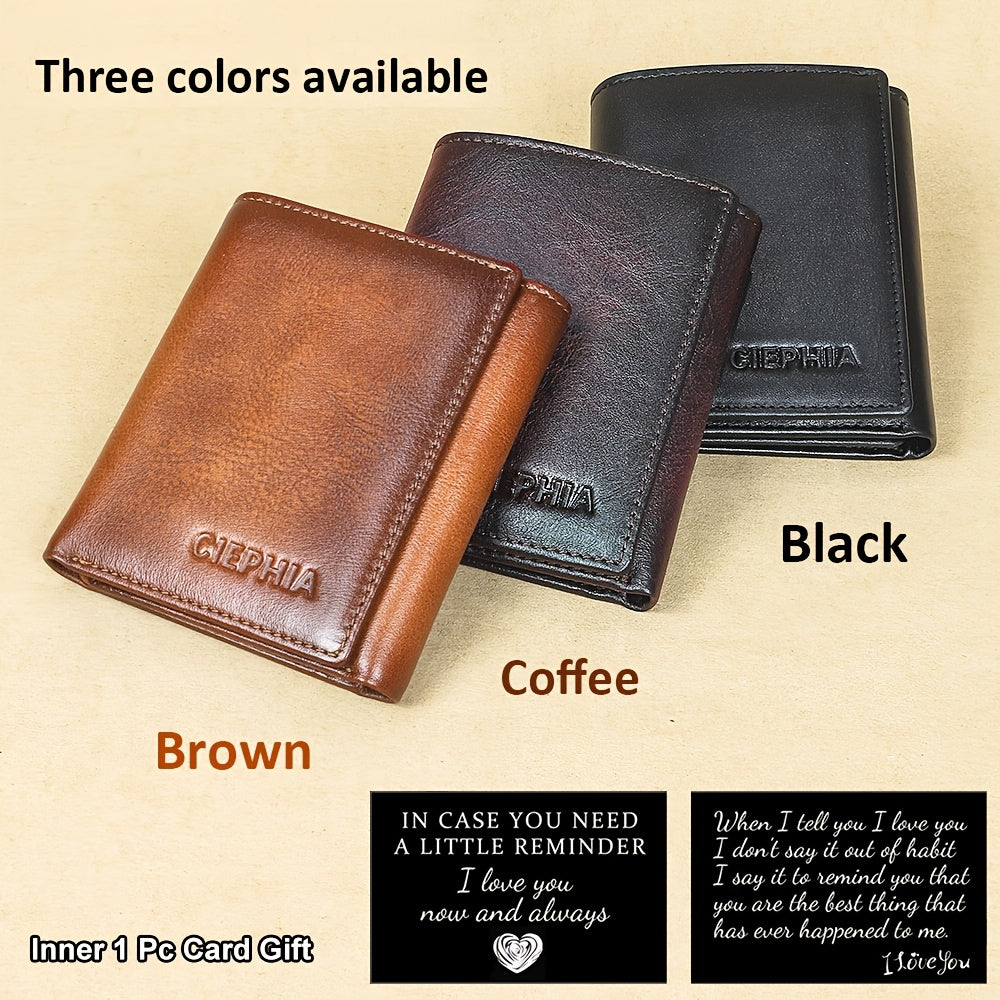 Cowhide Leather Wallet for Men with Listed RFID Blocking Design, Vintage Card and Cash Organizer in Brown, Coffee Brown or Black for Daily Carry and Gift Giving