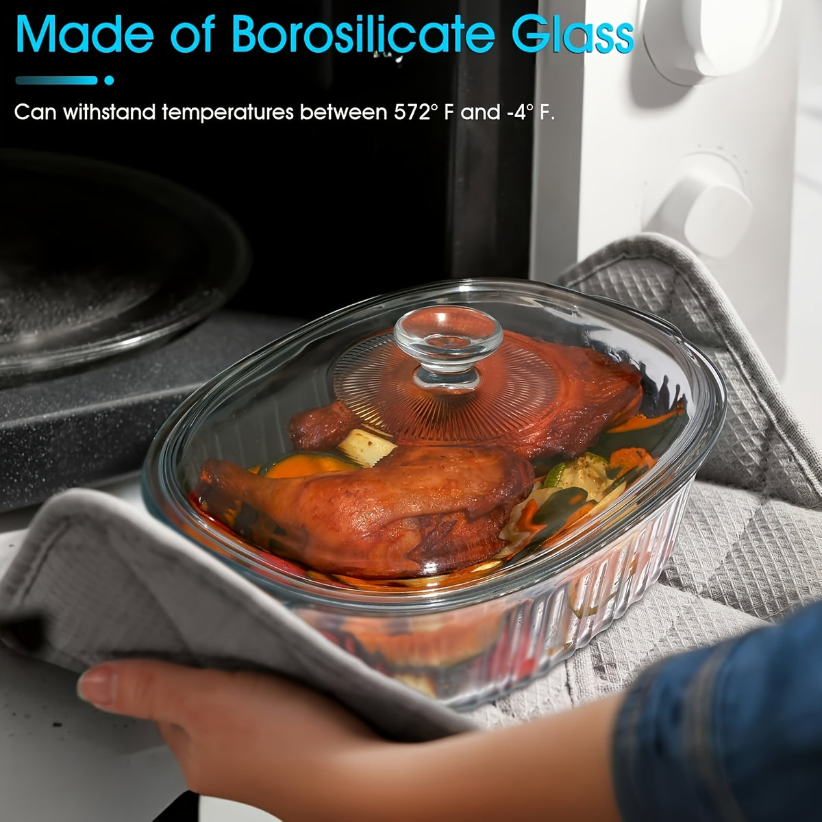 Oval Glass Baking Dish with Lid in 50oz or 85oz Sizes, Deep Transparent Borosilicate Cookware for Pasta, Casseroles, Chicken and Holiday Desserts
