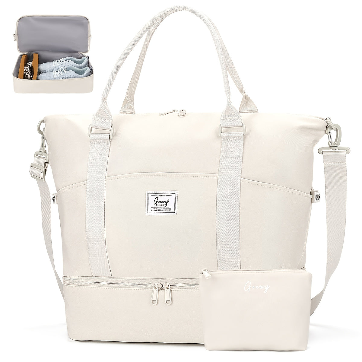 Women's Travel Duffel and Toiletry Bag Set with Nine Pockets, Shoe Compartment, Wet Pocket and Luggage Sleeve for Gym and Weekend Trips