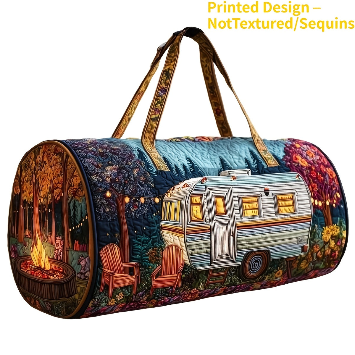 Boho Printed Weekend Travel Bag, Type A Shoulder Strap Tote with Flat Vintage-Inspired Styling for Overnight Trips and Gym Packing, No Sequins or Raised Texture