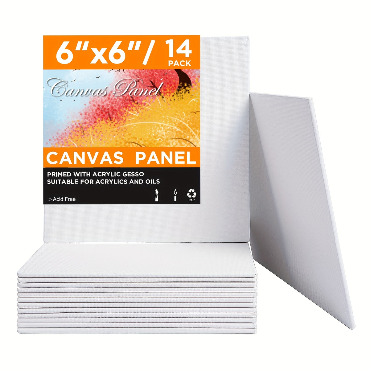 Canvas Boards with White Acrylic Gesso-Primed Cotton Surface, 12 or 24 Piece Flat Painting Panel Options for Artist Practice, Color Studies and Craft Projects