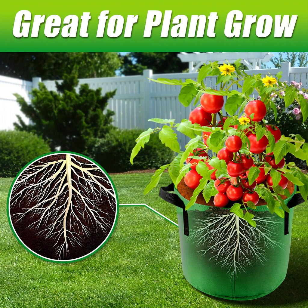 Grow Bags with Handles, Seven-Piece Colorful Fabric Plant Pot Set in Listed 10 Gallon Size for Patio Containers, Outdoor Gardens and Indoor Planting Areas