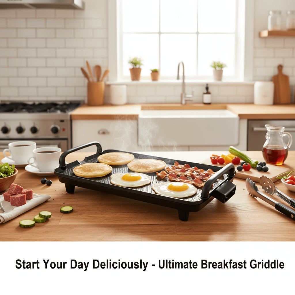 Black Electric Griddle with Nonstick Cooking Surface for Egg and Breakfast Preparation, 15.35 x 8.66 or 22.83 x 10.24 Inch Model Labels for Home Meals