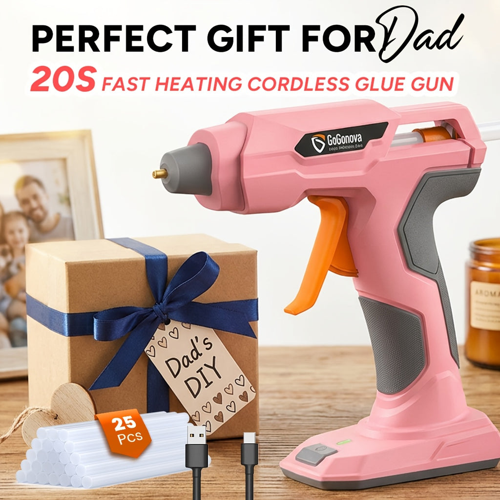Cordless Hot Glue Gun for DIY Crafts and Handmade Decorations, USB Rechargeable Gogonova Tool in Pink, Grey or Blue for Compatible Nonstructural Repairs