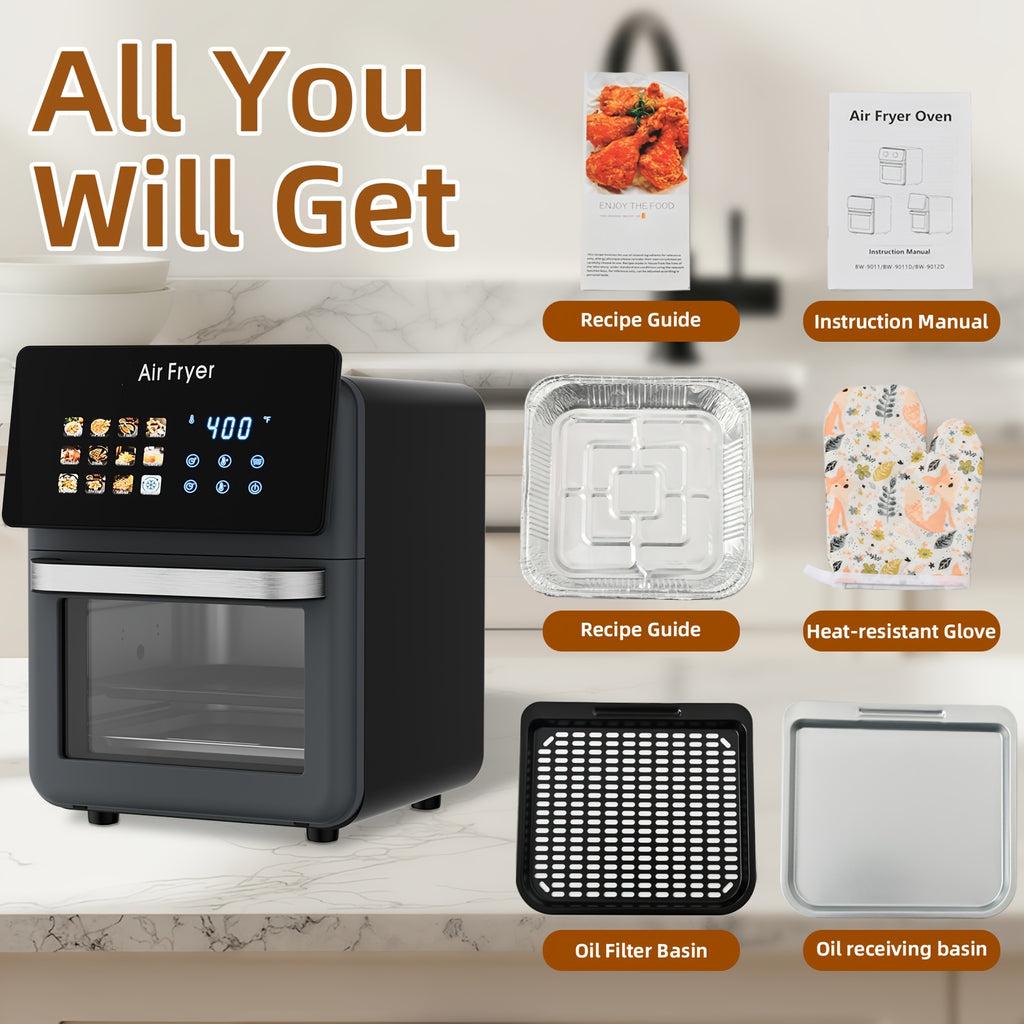 12-in-1 Air Fryer Oven and Grill Combo with Listed 2.64gal Capacity, Glass Viewing Window, Nonstick Basket and Removable Door in Beige or Black