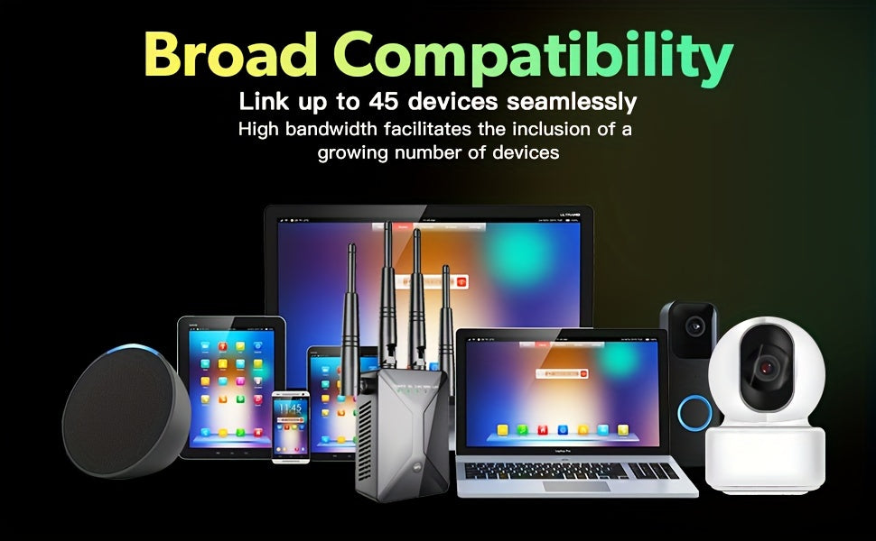 Black Dual-Band WiFi Extender with Ethernet Port, 2.4GHz and 5GHz Wireless Signal Booster and Repeater for Compatible Home Internet Networks