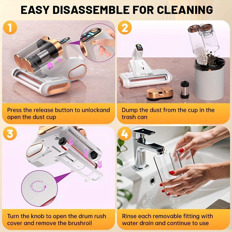 UVC Mattress Vacuum Cleaner with Hot Air, 16KPa Powerful Suction Bed Vacuum with Dual Dust Cup, Handheld Deep Cleaning Mattress Machine for Pillows, Sofa, and Carpet