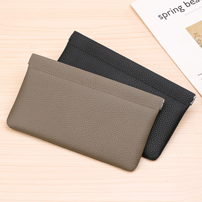 Self-Closing Leather Pouch by GERUOLA with Long Wallet, Small and Short Style Options for ID Cards, Cables and Everyday Bag Organization in Multiple Colors