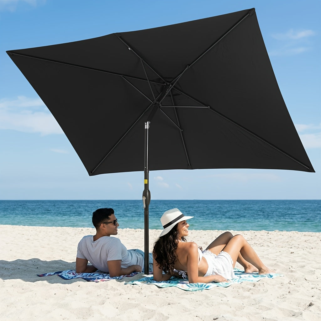 Rectangular Patio Umbrella with Listed 6.5 x 10 ft Polyester Canopy, Aluminum Pole, Crank and Six Steel Ribs in Blue, Black, Grey, Khaki or Red for Outdoor Tables