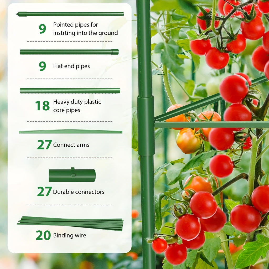 Triangle-Star Tomato Cage Garden Trellis with Listed 46.4-Inch Size, Three-, Five- or Six-Set Options for Supporting Compatible Climbing Vegetables and Flowers