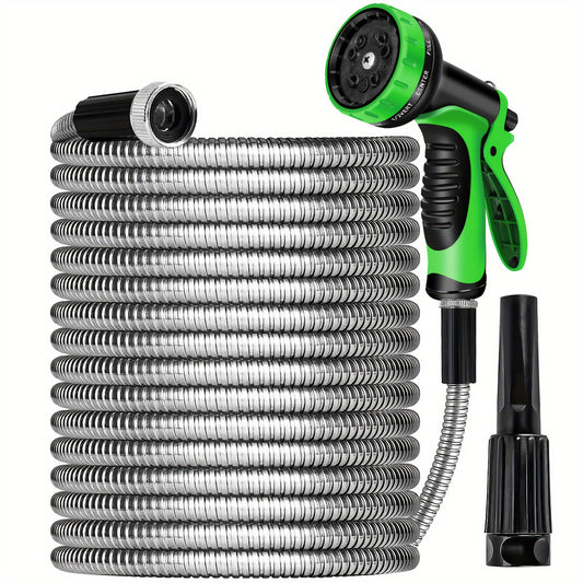 Flexible Metal Garden Hose with Listed Spray Nozzle, 10FT, 25FT, 75FT and Upgraded 75FT or 150FT Kit Options for Garden Watering and Vehicle Rinsing
