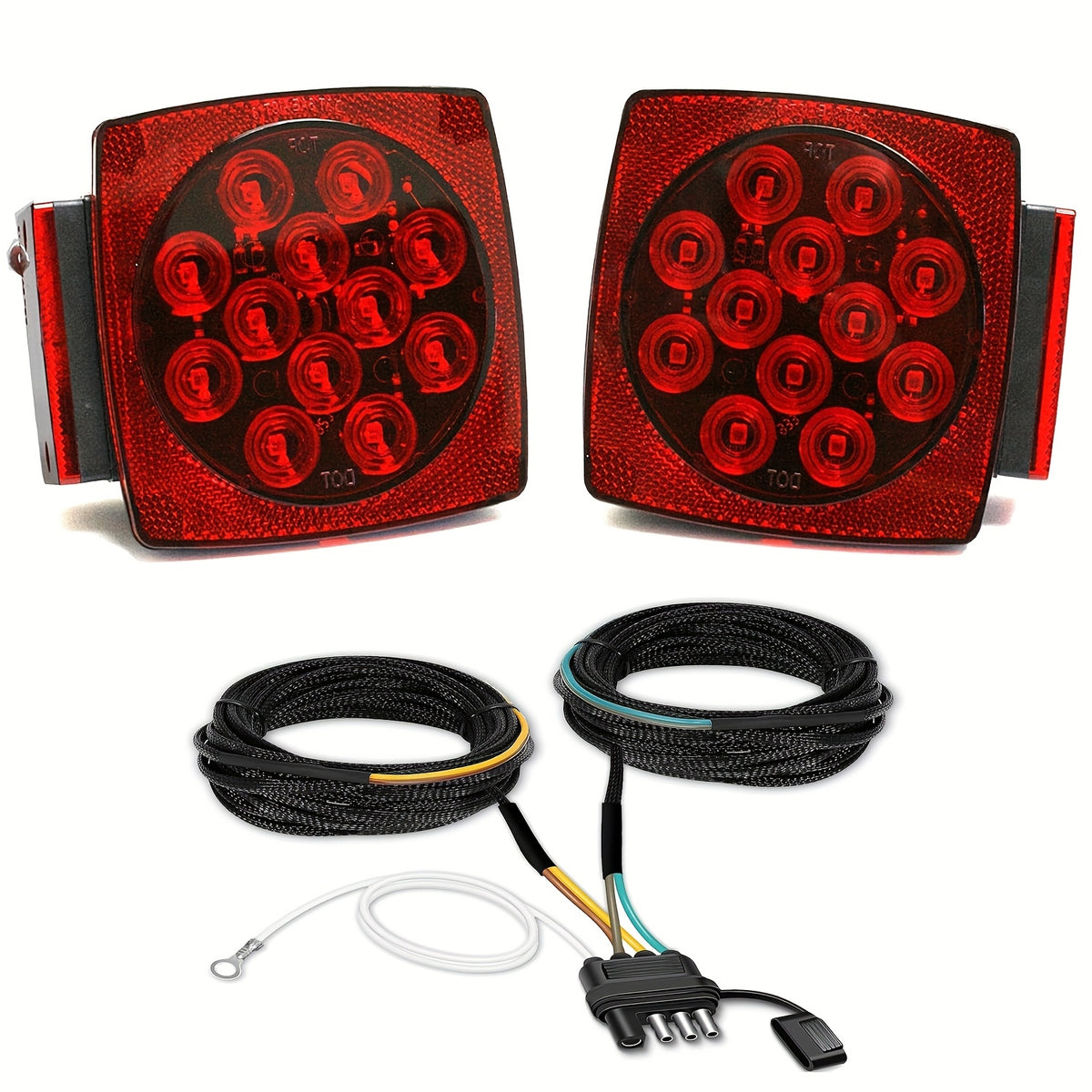 12V LED Trailer Lights with Square Stop, Tail and Turn Signal Lighting References, Light Pack Selections and Optional 29FT Trailer Wiring Kits