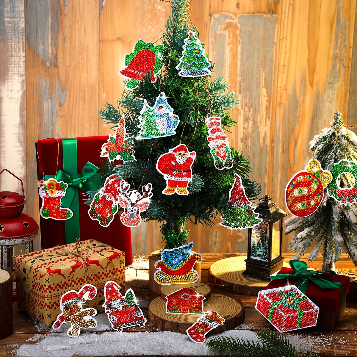 Christmas Diamond Painting Sticker Kit with Listed 64-Piece Option, 5D Round Rhinestone Craft Supplies for Adult DIY Holiday Decorations and Personalized Gift Accents