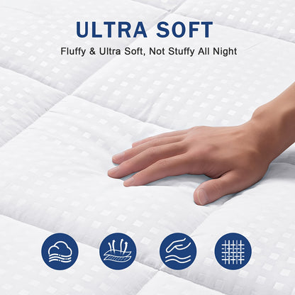 Pillow Top Mattress Pad with Deep Pocket Cover and Listed 7D Spiral Fiber Filling, Twin to California King Bedding with Multiple Color and Bamboo-Labeled Options