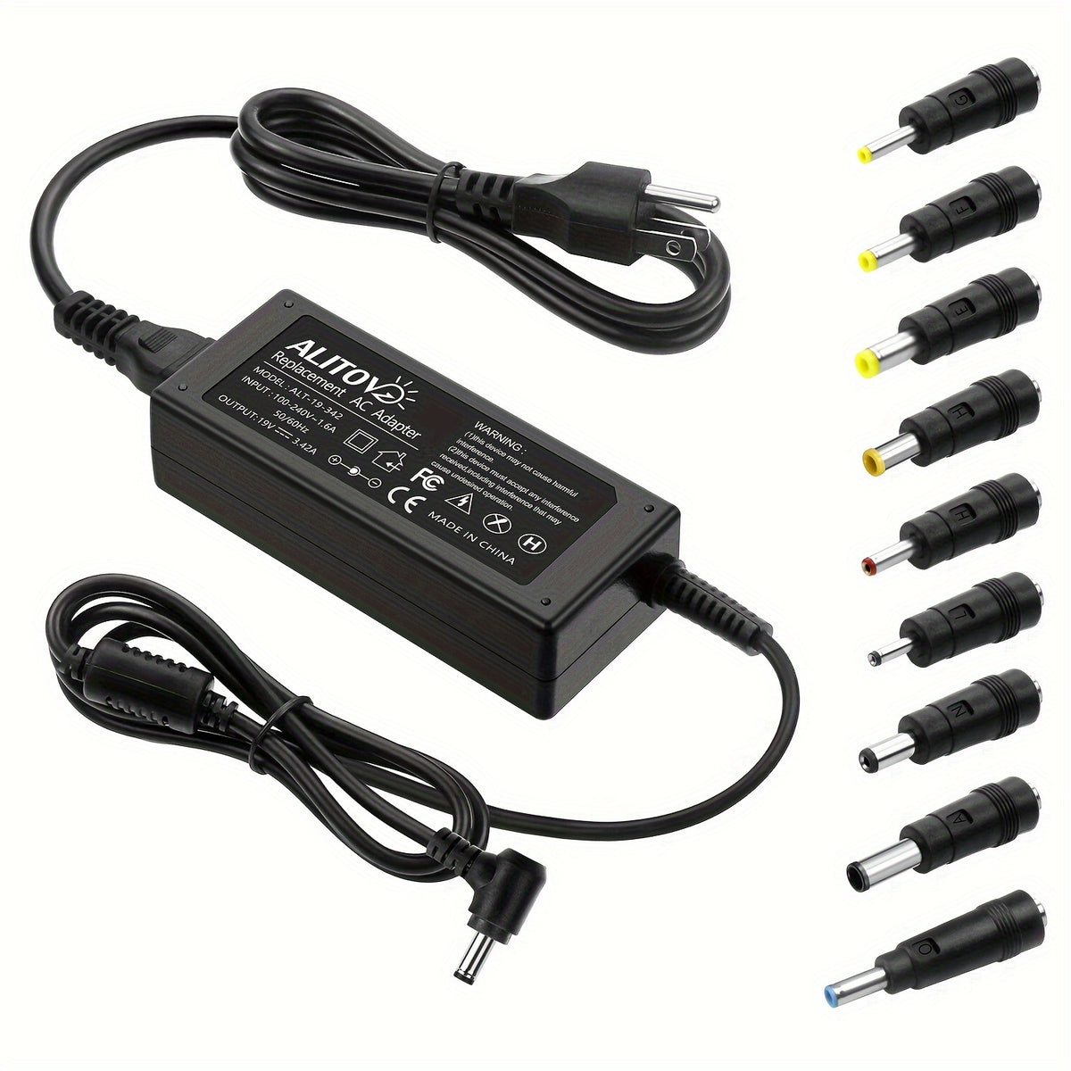 19V Power Supply Adapter with Listed 3.42A 65W Maximum Output, 3.0 x 1.1mm Connector or 5.5 x 2.5mm Nine-Tip Option for Compatible Laptops and Monitors