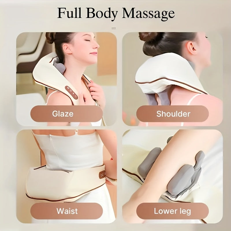 8D Kneading Neck and Shoulder Massager with Wireless Electric Massage Pillow Design, Black or Beige Color Options for Adult Home Relaxation
