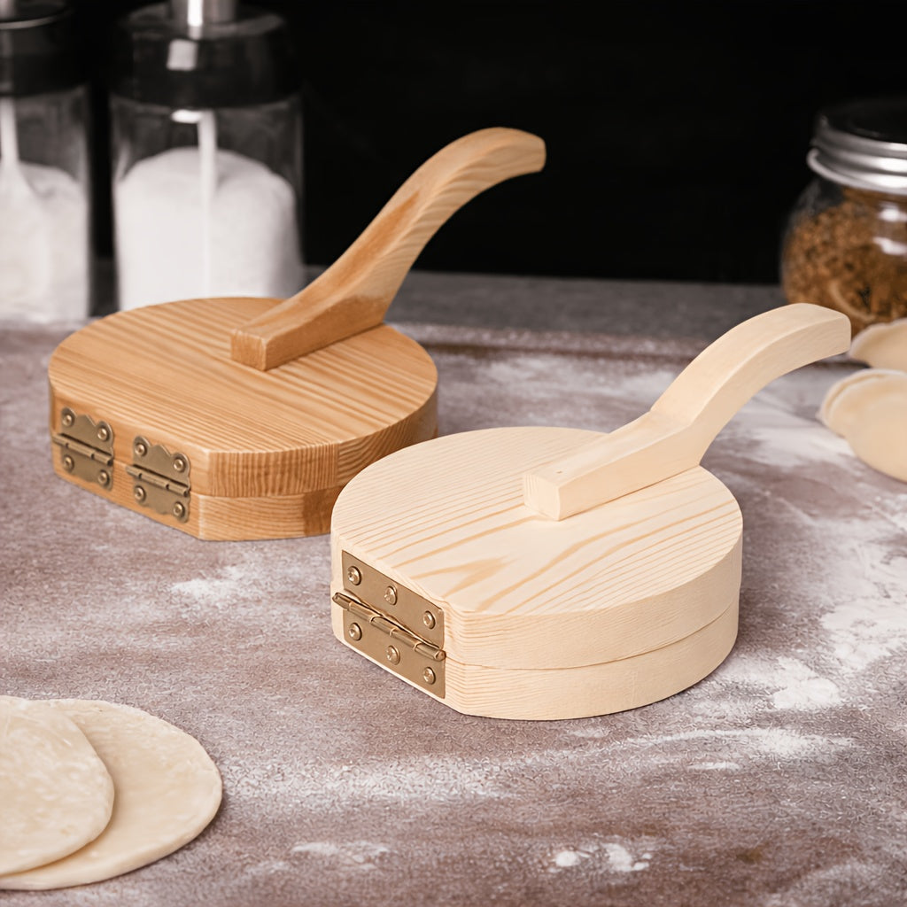 Solid Wood Dumpling Dough Press, Hand-Operated Kitchen Tool for Homemade Dough Shaping, Noodle Preparation, Steamed Buns and Meat Pastries in Burning Color