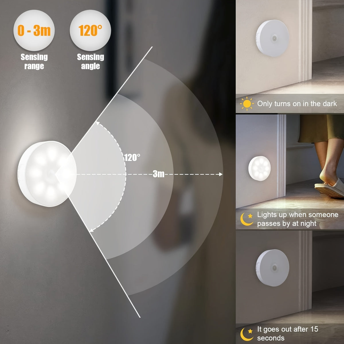 Dimmable Motion Sensor Night Lights, Six-Pack Bright White or Warm White LED Options with USB Rechargeable and Magnetic Mounting References for Indoor Spaces