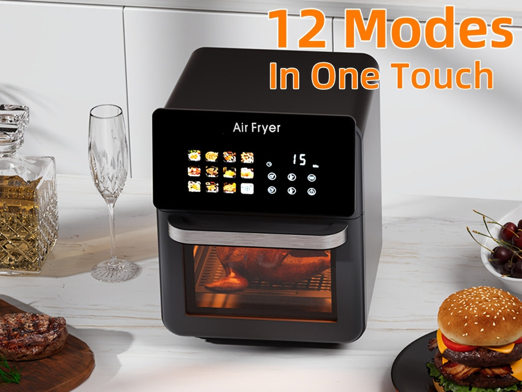 12-in-1 Air Fryer Oven and Grill Combo with Listed 2.64gal Capacity, Glass Viewing Window, Nonstick Basket and Removable Door in Beige or Black