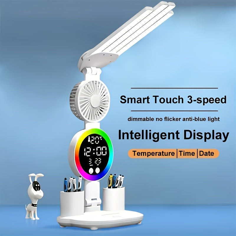LED Desk Lamp with Built-In Fan, Touch Dimming and Night Light, Listed USB Color-Changing Reading Light with Multi-Angle Adjustment and One- or Two-Piece Options